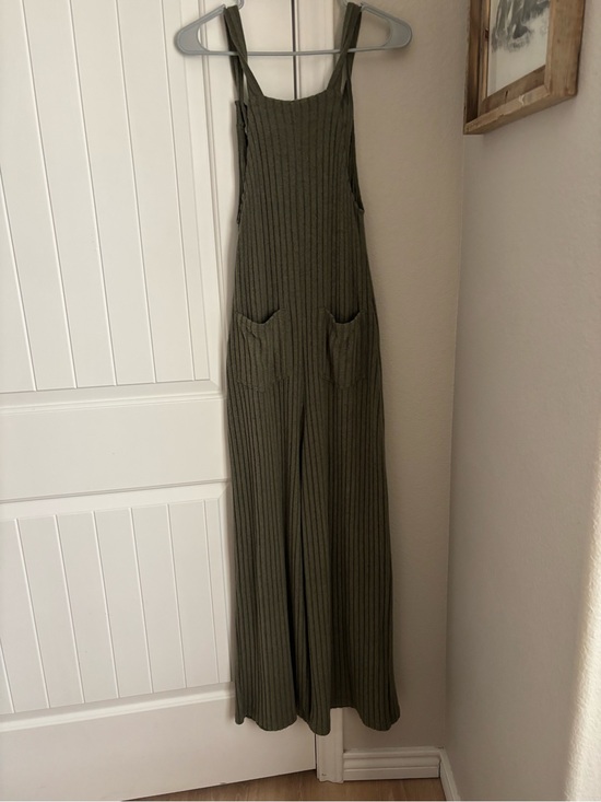 HALARA Pants - HALARA Olive Green Ribbed Overalls with Pocket Detail